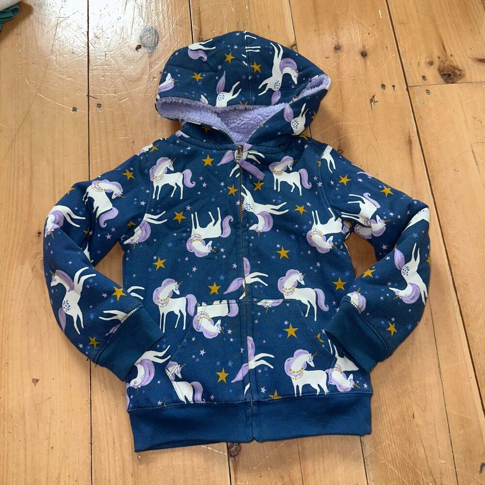 Lands End Land’s Purple Unicorn Reversible Sherpa Fleece Hoodie XS 4/5